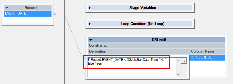 Screenshot of Transformer configuration UI showing use of date macro in Derivation.